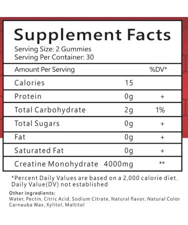Creatine Monohydrate Gummies 4000mg - 60 Strawberry Flavoured Chewables for Pre Workout | Gym Supplement for Men & Women | Vegan & Keto Friendly | 1 Month Supply - Buy Online on GoSupps.com