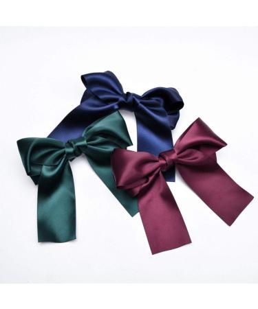 8-Piece Set Big Satin Ribbon French Barrettes for Women - Large, Soft, Silky Hair Bow Clips - Buy Online on GoSupps.com