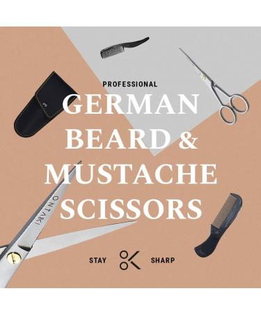 ONTAKI 5 Professional German Steel Beard & Mustache Scissors - Includes 2 Comb & Carrying Pouch - Hand Forged with Bevel Edge for Ultimate Grooming - Men's Facial Hair Kit (Silver) - Buy Online on GoSupps.com