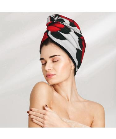 Buy Red Rose Coral Velvet Quick-Dry Hair Cap | Travel & Home Hair Towel Wrap for Men & Women - Buy Online on GoSupps.com