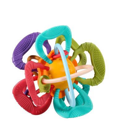 Baby Teether Toy Soft Rattle and Sensory Ball Teething Toy for Pain Relief Food Grade Safe Colorful Gum Massage Infant Grip Teether Rattle