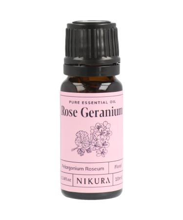 Nikura Rose Geranium Essential Oil - 10ml | Rose Geranium Oil for Sleep Aromatherapy Diffusers for Home Candle-Making Bath Anxiety Massage Skin | 100% Pure Natural Oils | Vegan & UK Made Rose Geranium 10 ml (Pack of 1)