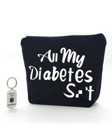 Diabetic Gifts All My Diabetes Funny Diabetic Travel Bag Pouch+Diabetic Keychain Personalized Gift Diabetic Supplies for Grandma Grandpa Mom Dad Sister Brother for Birthday Christmas Gifts (Black)