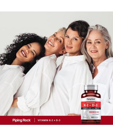 Piping Rock Vitamin K2 D3 Supplement | 100 mcg | 180 Softgels | Complex with MK7 | Non-GMO Gluten Free - Buy Online on GoSupps.com