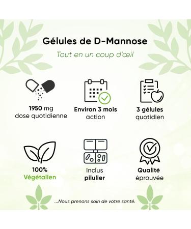 D-mannose - Urinary Discomfort - 1950 mg daily serving - 240 capsules - with vitamin C - with pill box - laboratory tested - vegan - certified quality - 100% natural - no additives - Buy Online on GoSupps.com