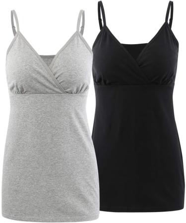 Manci Women's Cotton Maternity Pajama Top Tank Cami for Breastfeeding - Black+Gray - Size L - Buy Online on GoSupps.com