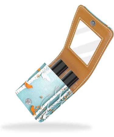 Stylish Leather Lipstick Case with Mirror - Mini Lip Gloss Organizer | Bird in the Forest Design - Buy Online on GoSupps.com