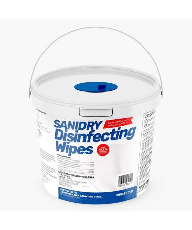 Rosmar, SANIDRY, Multi-Surface Cleaning Wipes, Unscented, Non Abrasive, 300 Count, White Bucket 1 BUCKET