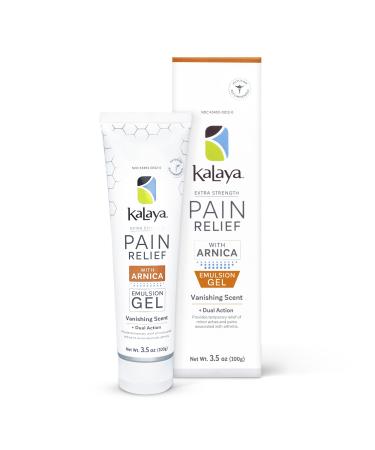 Kalaya Extra Strength Pain Relief Gel with Arnica -Fast Acting Long Lasting Vanishing Scent medically formulated for Arthritis Joints Muscle Back Neck Shoulder Hand and Knee Pain Extra Strength with Arnica 3.5 Ounc
