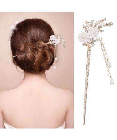 Vintage Rhinestone Pearl Flower Hair Chopsticks - 2 Pcs Chinese Hairpins for Stylish Updos & Hair Accessories - Buy Online on GoSupps.com
