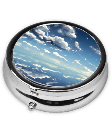 Blue Sky & White Clouds Round Pill Box - 3 Compartment Travel Organizer for Pills | Portable & Stylish - Buy Online on GoSupps.com