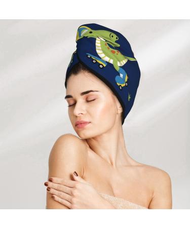 Super Absorbent Dino Roller Skate Microfiber Hair Towel for Women - Quick Dry Coral Velvet Wrap for Long Curly & Thick Hair - Buy Online on GoSupps.com