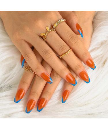 Buy Sethexy French Ballerina False Fingernails - Shiny Blue Coffin Nails | 24pcs Acrylic Press-On Nail Tips for Women & Girls - International Shipping Available - Buy Online on GoSupps.com