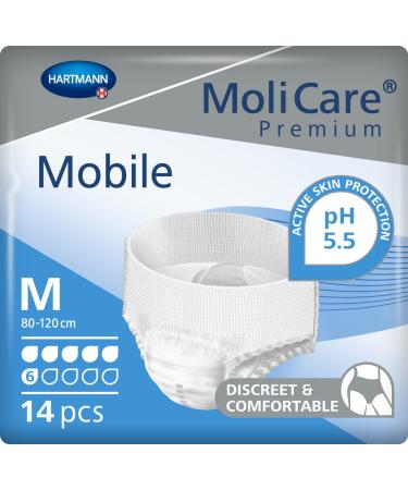 Molicare Premium Mobile disposable climming trousers: discrete use for women and men with incontinence 6 drops size M 14 pieces medium