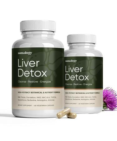 Somalogy Liver Cleanse Detox & Repair 2pcs Milk Thistle NAC TUDCA Glutathione & Dandelion Root Natural Liver Function Formula 2x60 Capsules