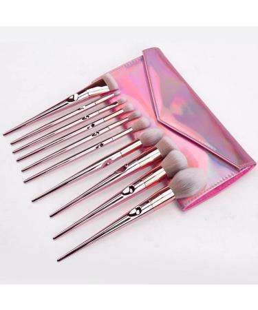 10-Piece Metal Luster Handle Makeup Brush Set with Storage Bag - Eyeshadow Foundation & Powder Cosmetic Tools - Buy Online on GoSupps.com
