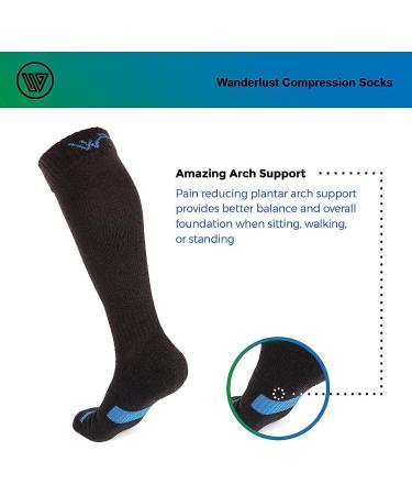 Wanderlust Everyday Compression Socks - Men & Women Support Stockings, Black-blue, Large - Buy Online on GoSupps.com
