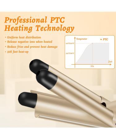 LAYADO 3 Barrel Curling Iron 22mm - Ceramic Tourmaline Triple Barrels Hair Waver Iron with Adjustable Temperature - Dual Voltage - Gold - Buy Online on GoSupps.com