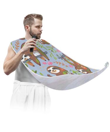 Beard Bib Apron Beard Bib Hair Catcher for Men Shaving and Trimming Non-Stick Waterproof Beard Cape Grooming Cloth Cute Sloths Pattern