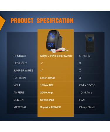 Nilight NAV/ANC Rocker Switch 7Pin Marine Boat Navigation Anchor Lights Toggle Switch 12V 24V DPDT Laser Etched On Off On with Jumper Wires - 2 Years Warranty - Buy Online on GoSupps.com