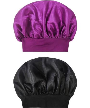 Buy Quesuc Elegant Sleeping Hat for Women - Silk Satin Sleep Cap (Black & Purple) - Soft Satin Hair Care Headgear | International Shipping Available - Buy Online on GoSupps.com