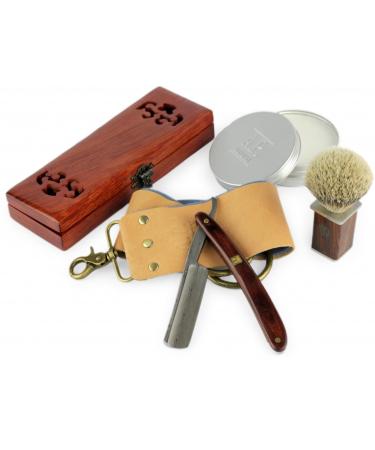 A.P.Donovan - Luxury 7/8 "Razor with Damast blade and mahogany wood handle (including shaving soap shaving brush string straps) gifts for men - gift set