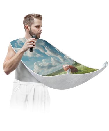 Turf Blue Sky and White Clouds Ball Beard Bib Apron Beard Hair Catcher for Men Shaving Fathers Day Anniversary Christmas Gifts for Dad Husband Beard Bib with 2 Suction Cups
