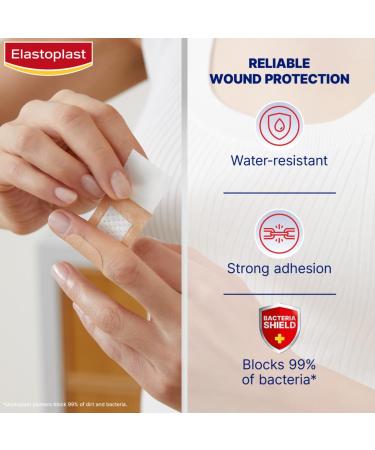 Elastoplast Water Resistant Plastic Plasters (20 Pieces) - Waterproof & Dirt Resistant First Aid Plasters - Strong Adhesion, Non-Stick Wound Pad - Breathable Tan Material - 20 Count - Buy Online on GoSupps.com