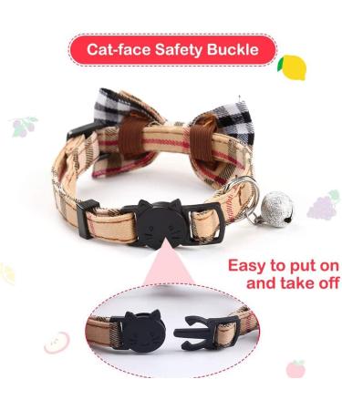 SuperBuddy Cute Bow Bell Cat Collar - 2 Pack Plaid Kitten Collar with Removable Bowtie for Cats Kittens - Brown-Black - Buy Online on GoSupps.com