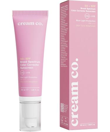 cream co. 50+ SPF Broad Spectrum Color Corrector Sunscreen for Sensitive Skin Dry & All Skin Types Sunscreen Moisturiser Face Sun Cream spf 50 Protect from UVA-UVB Rays Easily Absorbed Vegan 50ml 50+ SPF Corrector Sunscreen - Buy Online on GoSupps.com