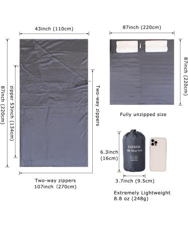 EXERMIL 100% Silk Sleep Sack | All-Round Zipper | 87x43 Large Sleeping Sheets for Hotels, Traveling & Camping | Multifunctional Travel Sheets (87x87) for Adults | Lightweight All Season Gray - Buy Online on GoSupps.com