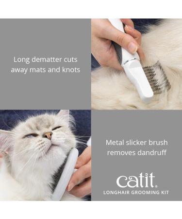Catit Grooming Kit for Medium-Longhaired Cats. Canister includes 5 tools: Pin brush Long dematter metal slicker brush grooming comb with rolling pins and curved nail clippers - Buy Online on GoSupps.com