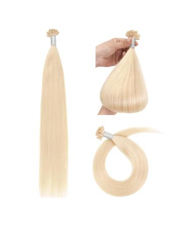 Flat Tip Hair Extensions 50g Real Human Hair Extensions Hot Fusion Hair Extensions (16 Inch #60 Platinum Blonde)
