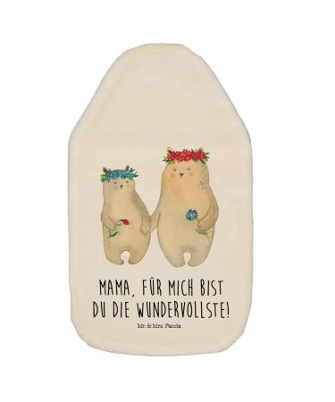 Mr. & Mrs. Panda Warm bottle Bears with flower wreath - gift best friend mom dad warm bottle with reference grain pillow Father's Day white