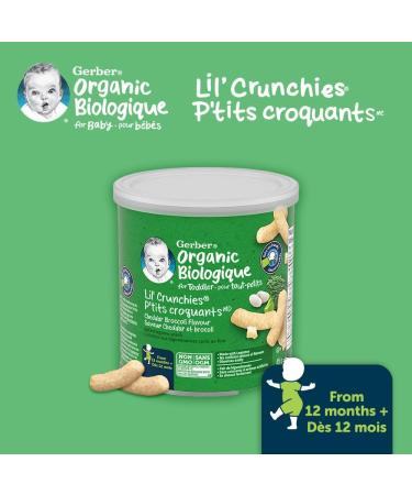 GERBER Organic Lil CRUNCHIES Cheddar & Broccoli Toddler Snacks 12+ Months 45 g 6 Pack Cheddar Broccoli - Buy Online on GoSupps.com