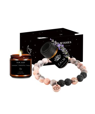 DAMCONME Bracelet for Woman Essential Oil Diffusers Lava Rock Bracelet Women Gifts for Best Friends Birthday Gifts Thanksgiving Gifts for Woman-Aromatherapy Bracelet Scented Candles Set(Pink) Pink-flower