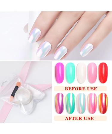Neon Iridescent Chrome Nail Powder Set - Metallic Nail Pigment for Gel Nails | Magic Rainbow & White Pearl Glitter Decor (2 Pcs - Buy Online on GoSupps.com