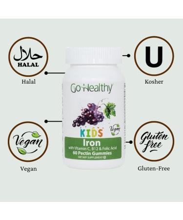 Go Healthy Iron Gummies for Kids Vegetarian, Vegan, Non-GMO, Gluten-Free, Kosher & Halal - 30 Servings - Buy Online on GoSupps.com