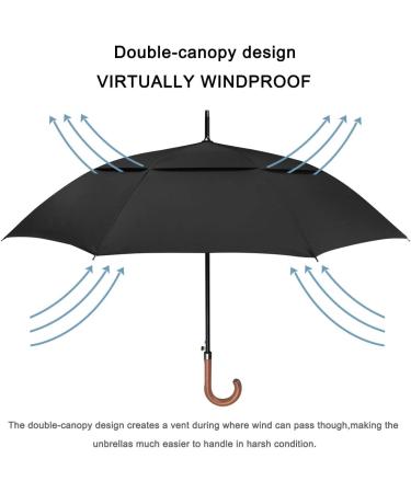 G4Free 52/62inch Wooden J Handle Golf Umbrella - Windproof & UV Protection - Auto Open Cane Hook Handle - Black 52 inch - Buy Online on GoSupps.com