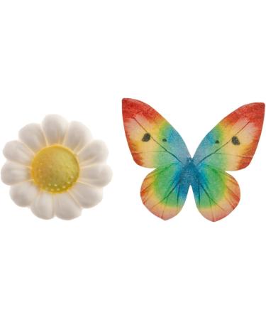 Dekora - Box of 5 White Sugar Flowers and 4 Multicoloured Wafer Butterflies - Edible Cake Toppers - Sugar Cake Decoration for Birthday Cakes - Buy Online on GoSupps.com