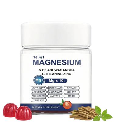 Magnesium Deep Calmly Complex Gummies | 14-in-1 Formula with Ashwagandha & L-Theanine | Stress Relief & Relaxation Support for Women & Men | Vegan No Added Sugar 60 Count