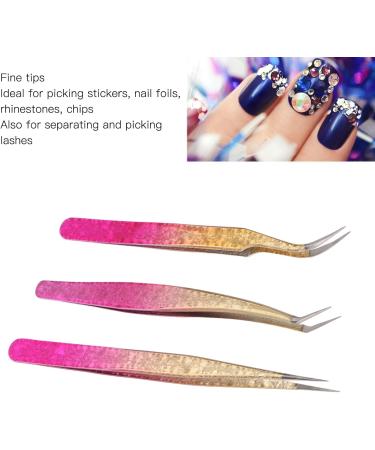 Premium Nail Strass Picking Tweezers Set - 3 Professional Nail Art Tweezers with Color Gradient Straight & Curved Stainless Steel Tips for Manicure & Rhinestones - Buy Online on GoSupps.com