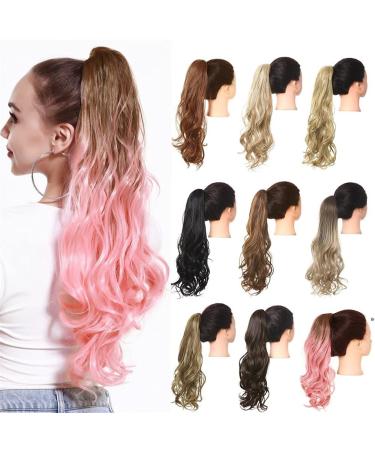 Shadow Curly Ponytail Extensions - Claw Clip Afro Synthetic Hair Piece | Blonde Pink Wavy 26 Long Clip-In Wig - Buy Online on GoSupps.com