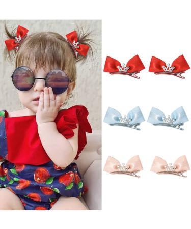 Iyou baby girls hair cling bling crystal red loop hair part ripstand hair bend hair clips crow princess birthday hair accessories to girl (6 pieces)