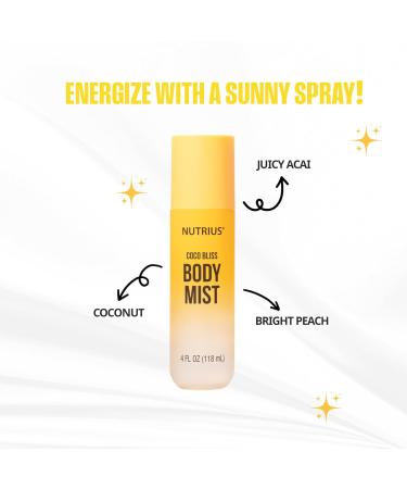 Nutrius Body Mist - Coco Bliss 4 FL OZ - Invigorating and Natural Daily Fragrance - Buy Online on GoSupps.com