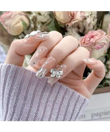 Temperament manicure broken diamond butterfly gradient manual manicure wearing a white patch with long detachable and lasting together.(XS) - Buy Online on GoSupps.com