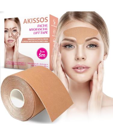 Face Tape Wrinkle Tape Akissos 5cm Wide Wrinkle Patches Facial Myofascial Lift Tape Forehead and Between Eyes Wrinkle Tape Kinesiology Tape for Face Forehead Frown 11 Lines Eye Smile Line Mouth Lip - Custom Cut 1 Roll 5cm