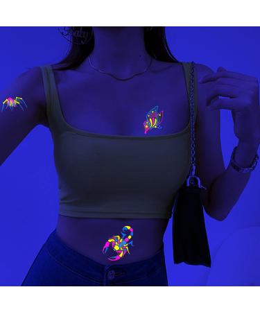 Glow in the Dark Neon Temporary Tattoos: 61 Glitter Styles Dragon, Scorpion, Spider - Waterproof UV Neon Tattoos Stickers for Men and Women - Party Decoration - Buy Online on GoSupps.com