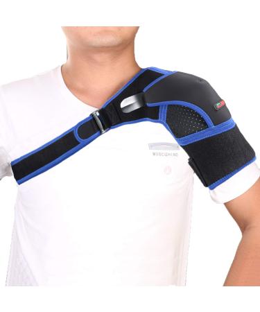 Adjustable Shoulder Support Brace - Neoprene Upper Arm Wrap for Rotator Cuff & AC Joint Therapy | Hot/Cold Pad Compatible | Compression Wrap (Blue - Buy Online on GoSupps.com