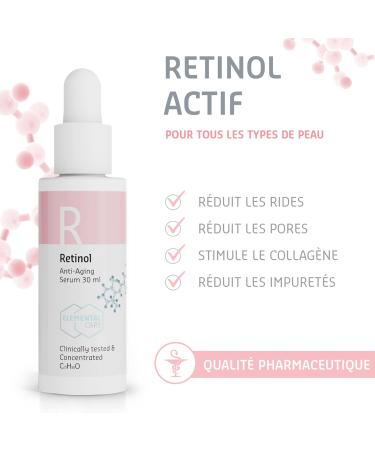 -64% Wrinkles in 3 Months Retinol Face Serum 30ml Anti-Wrinkle and Sebum-Regulating Face Care for Clear and Rejuvenated Skin - Women's Face Care Clinically Tested by Elemental Care - Buy Online on GoSupps.com